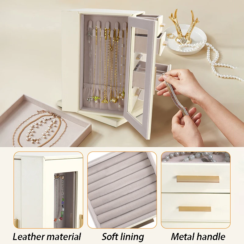 Large Capacity Jewelry Box Multi-layer Ring Earring Storage Boxes Rotatable Jewelry Organizer Box Women's Necklace Display Boxes
