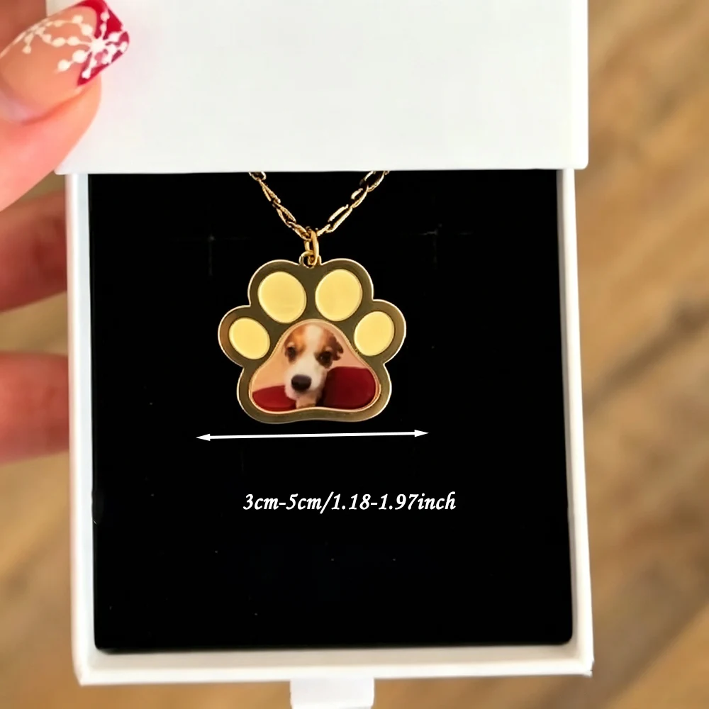 Personalized Pet Paw Colors Print Photo Necklace Stainless Steel Custom Dog Cat Paw Pendant For Pet Lovers Memorial Jewelry Gift view 3