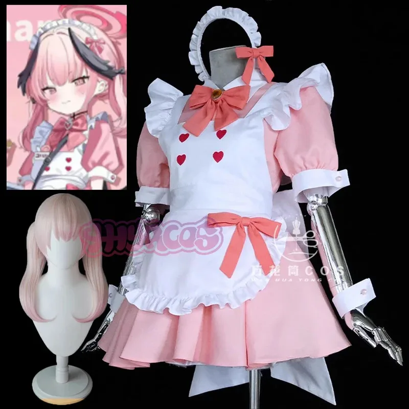 

Anime Blue Archive Shimoe Koharu Cosplay Wig Costume Cafe Maid Dress Halo Headwear Halloween Party Carnival Roleplay Outfit Maid