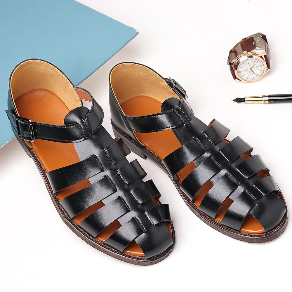 

New Men Sandals Summer Outdoor Non-slip Beach Black Flat Fisherman Casual Shoes Rome Gladiator Sandals Plus sizes 42 45 46 47 48