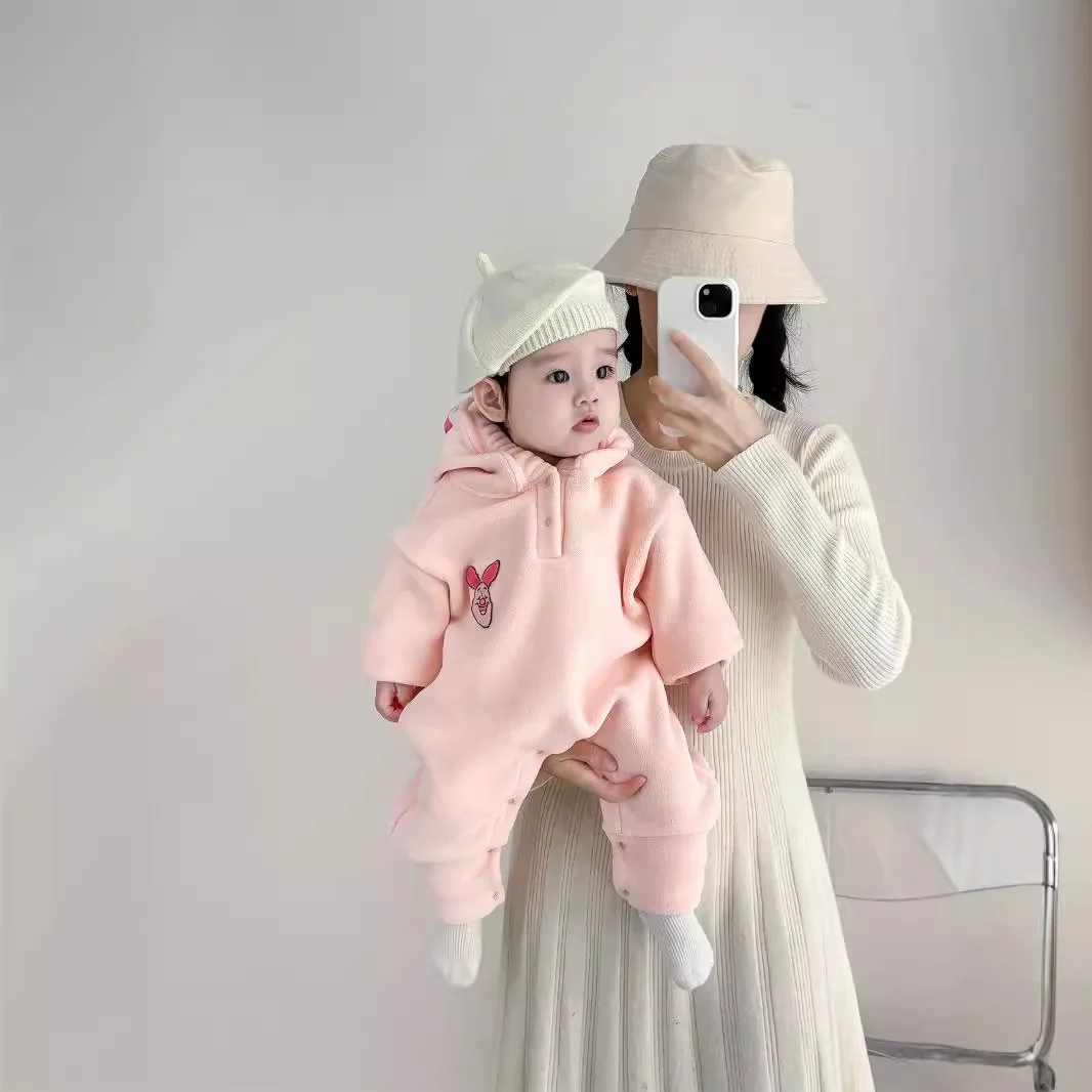 Disney Cartoon Autumn and Winter New Baby Sweet Cute Hooded Clothes for Men and Women Baby Cartoon Plus Cashmere Outing Clothes