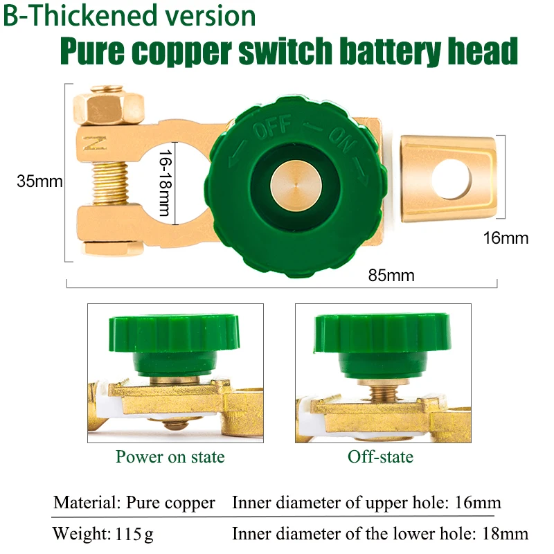 

For Car Battery Power-off Switch Pure Copper 12V Manual Anti Loss And Leakage Battery Terminal Clamp Clip For Automotive Use
