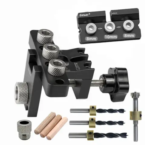 정밀 지그 Dowel Cam Jig 3 In 1 Dowelling Jig 마스터 키트 목재 구멍 드릴링 가이드 DIY 목재 작업을위한 목공 위치