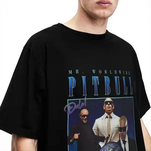 Haikyu-Pitbull Adult T-Shirt, 100 Baumwolle, mit Pitbull, Musikalbum, Hippie, Kurzarm, Y2K, für den Sommer 6 Hauptverkauf Pitbull -Shirt - №4