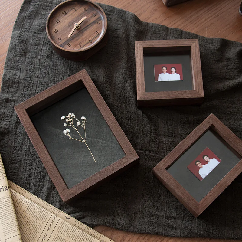 Black Walnut Solid Wood Photo Frame Double‑Sided Glass DIY Specimen Dried Flower Picture Frame Tabletop Wall Mount Home Decor