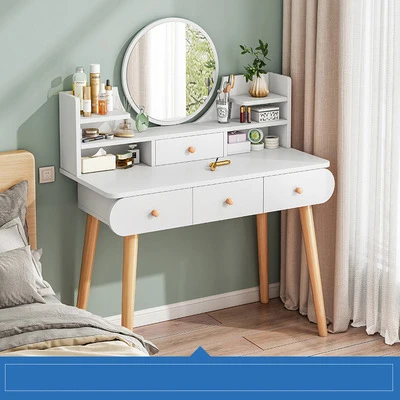

White Wooden Makeup Vanity Desk 4 Drawers Mirror Bedroom Furniture Chair Stool For Beauty Personal Care 2025 Collection