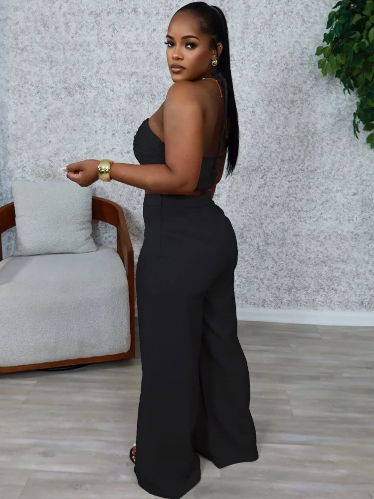 Conjuntos de 2 piezas para mujer, conjuntos a juego, conjuntos de dos piezas, Top y pantalones de pierna ancha, trajes, ropa, novedad de 2025, verano y otoño