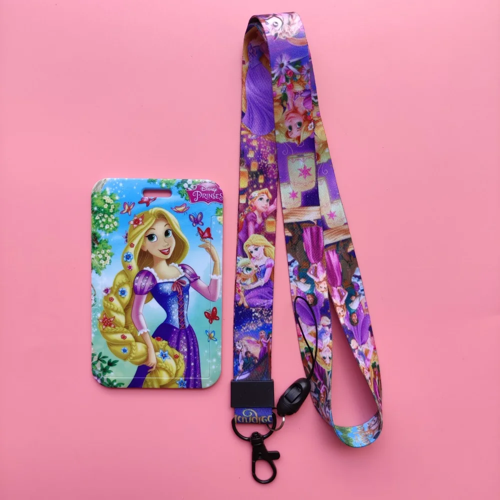 Disney Rapunzel Identification Card Holder lanyards Cartoon Tangled Card Case ID Badge holder Credentials Retractable clip