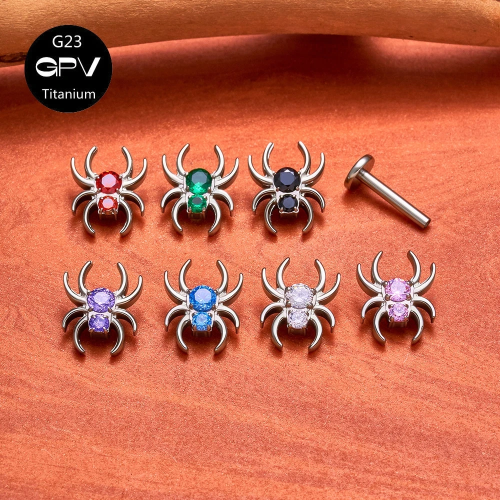 Titanium G23 Eight-Prong Spider Stud Set With Four Color Zircon Personality Tragus Piercing Jewelry Women\'s Ear Cartilage Stud