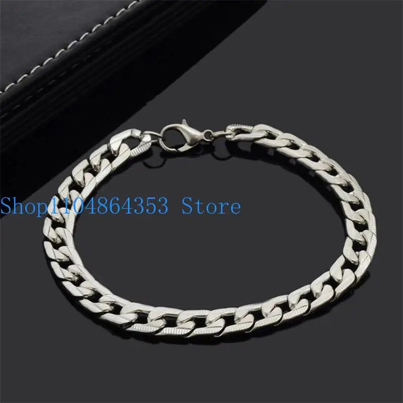 652F Simple 9mm Width Bracelet Birthday Jewelry Gift for Men Stainless Steel Bracelet