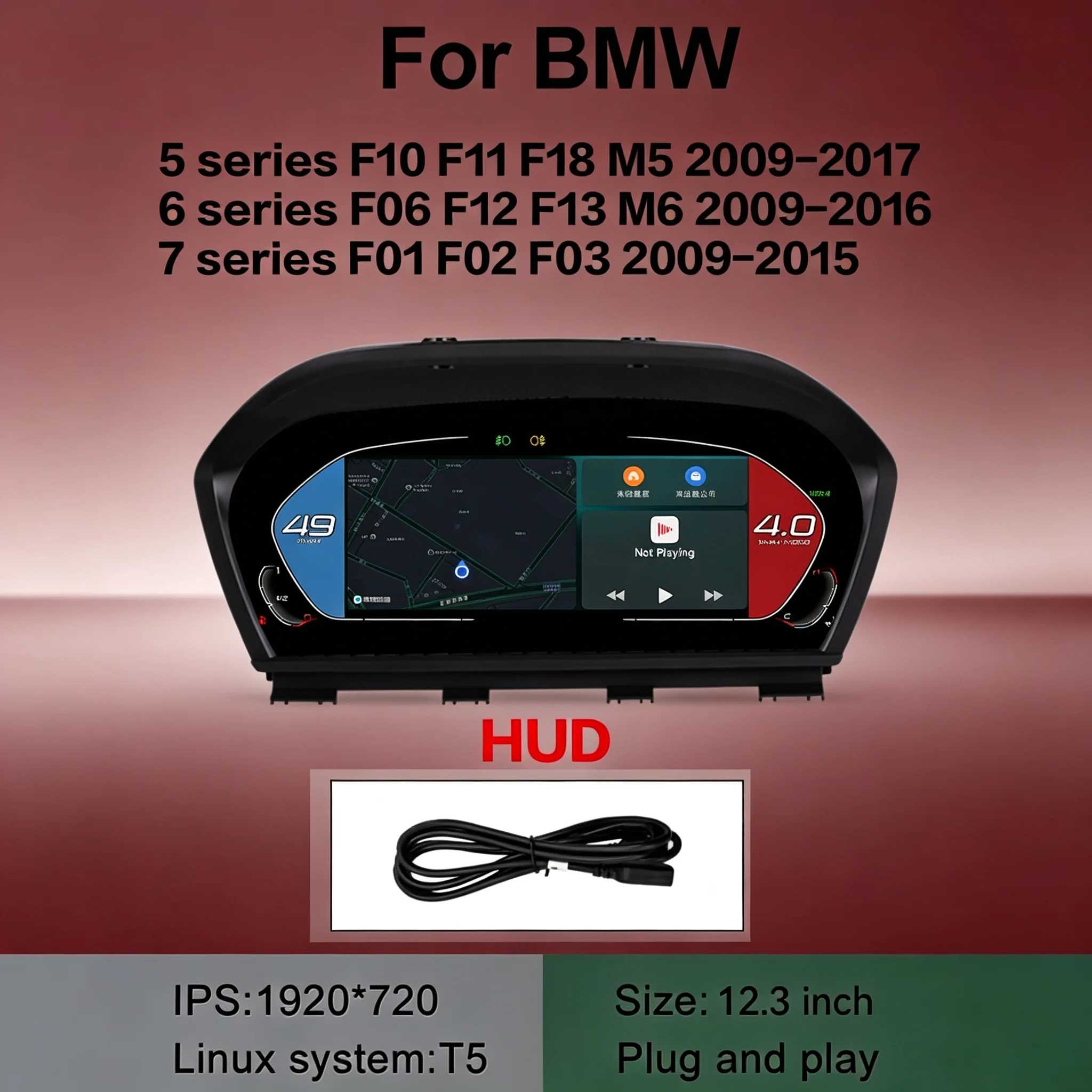 Popular 12.3'' Digital Cluster Dashboard Panel For BMW 5/6/7 Series F Series 2009-2017 CARPLAY Instrument Speedometer Cockpit