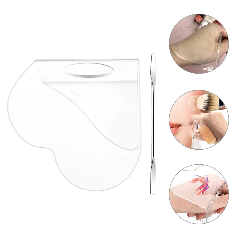 

1 Set Acrylic Foundation Mixing Plate Heart Shaped Portable Mixing Tray Stainless Steel Spatula Included For Makeup