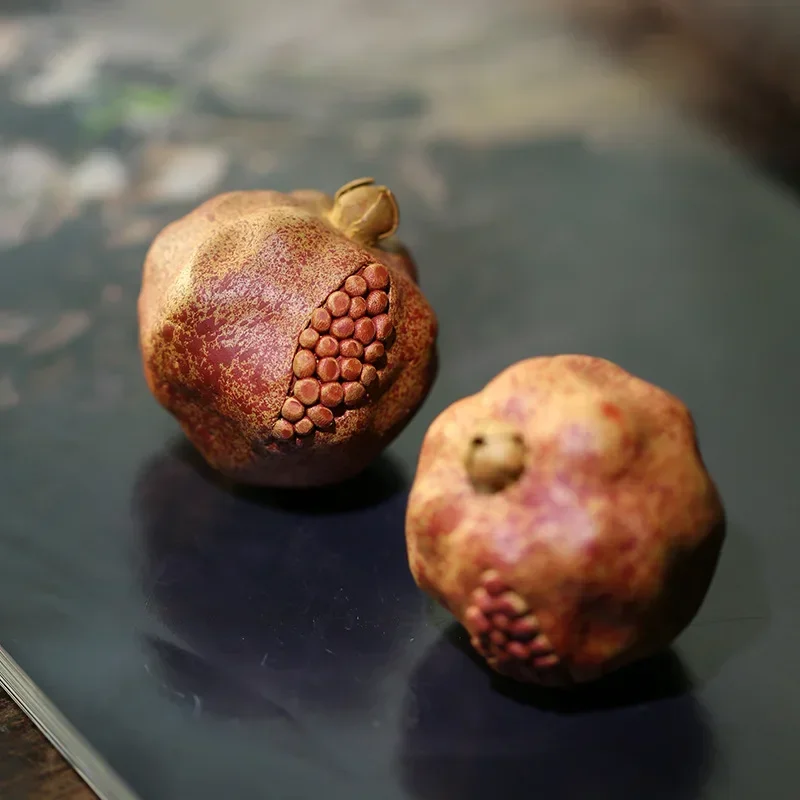 Boutique Yixing Purple Clay Tea pet Ornaments Pomegranate Model Figurine Simulation Fruit Sculpture Craft Chinese Tea Set Decors