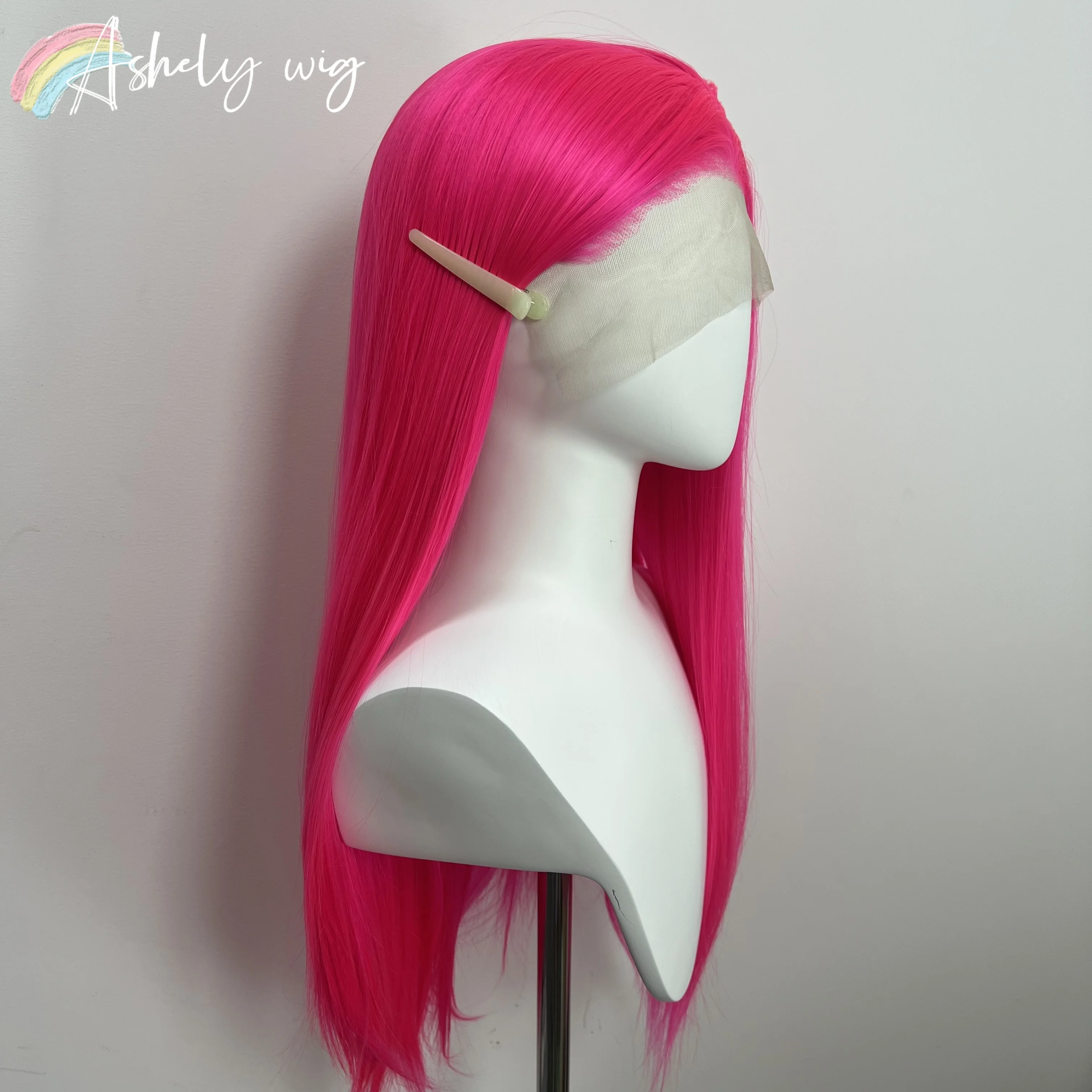 

Ashely Hot Pink Wig 13x4 Lace Front Cosplay Wigs Long Straight Natural Looking Silky Synthetic Lace Frontal Wig for Halloween