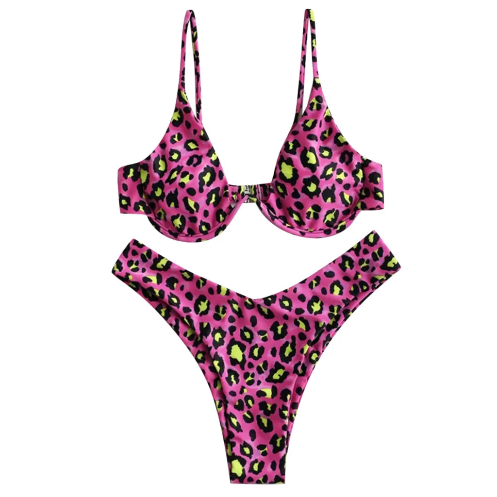 Sexy Women Bikini Brazilian Swimsuit Push-up Bra Bikini Set Two Piece Swim Suit Swimwear Low-waisted Beachwear Leopard Bathing