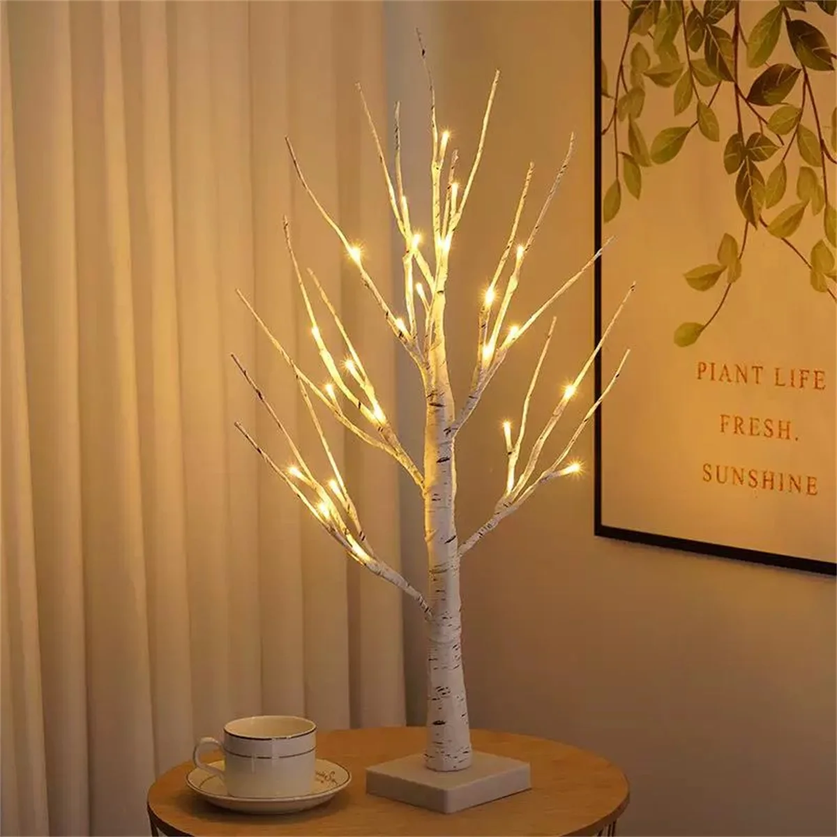 LED simulation birch tree bedroom, living room, party decoration, battery, USB dual-use, warm and romantic atmosphere·