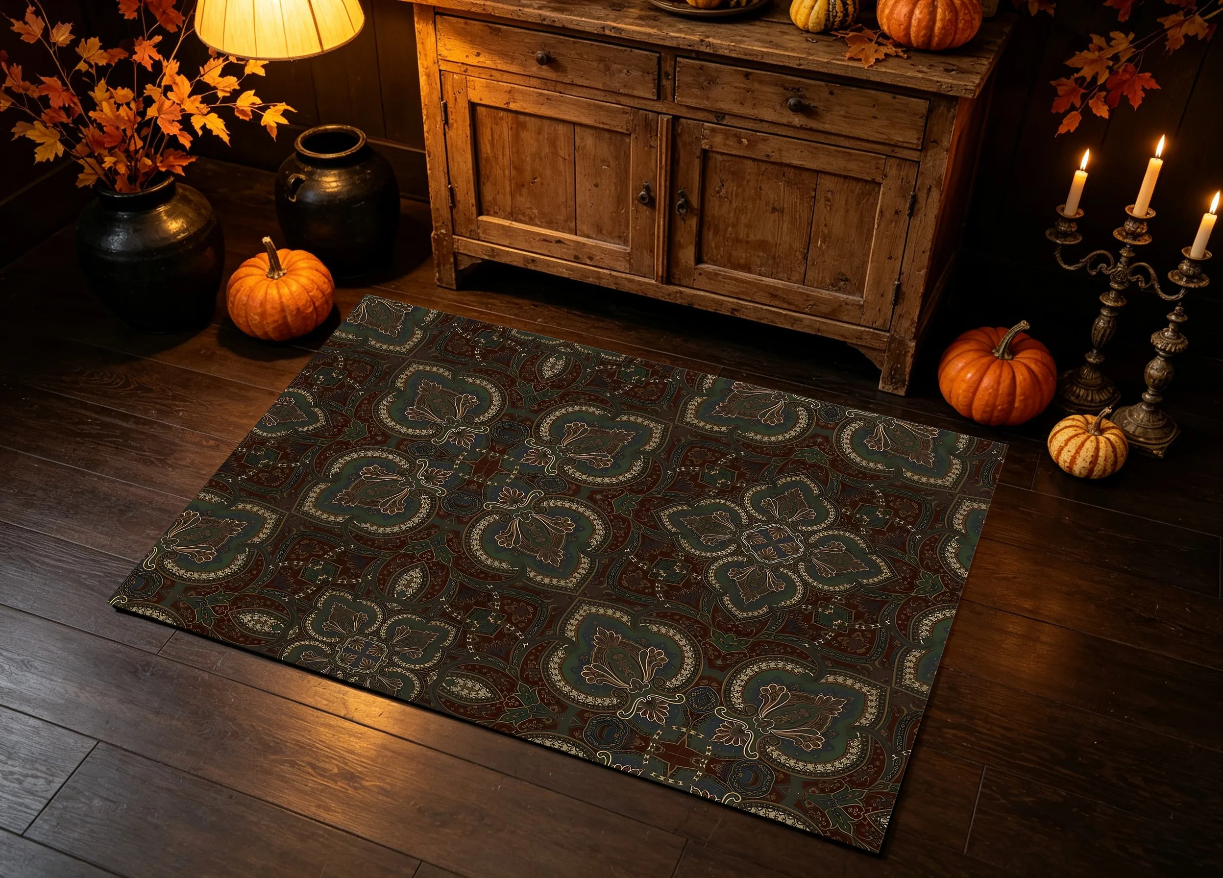 Retro Symmetrical Exotic Totem Mid-Century Christmas New Year Velvet Rug for Living Room, Bedroom and Leisure Area, High-End