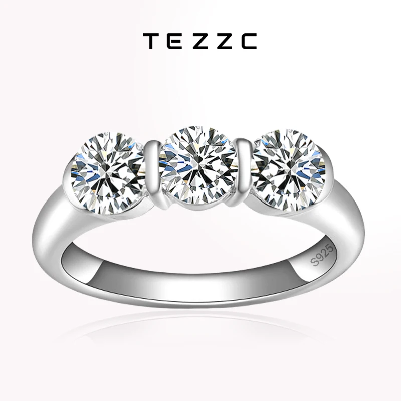 Tezzc 1.5ct Full Moissanite Ring 925 Sterling silver Ring Classic Luxury Enternity Band For Women Engagement  Marry Jewelry Gift