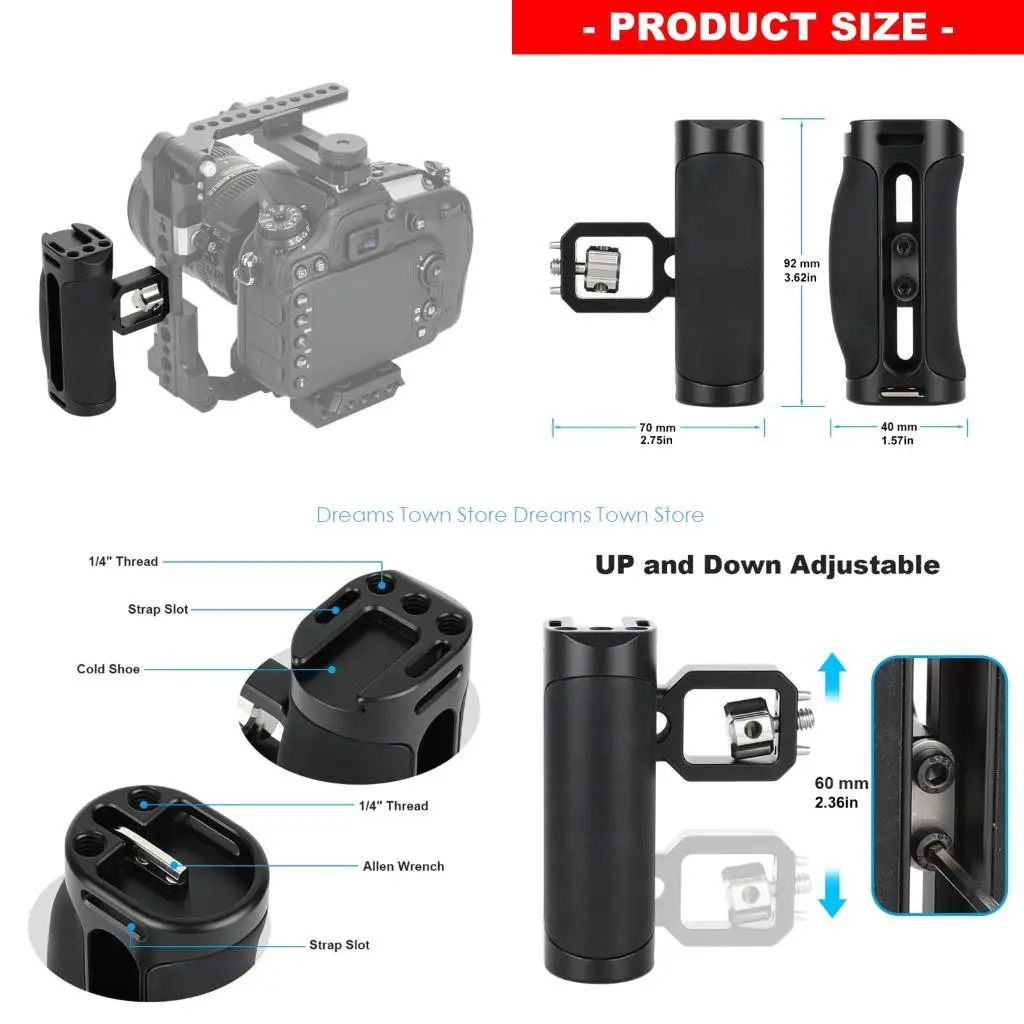 HX6A Ergonomic Side Grip Handle For DSLR Mirrorless Camera Cages Prevents Slipping