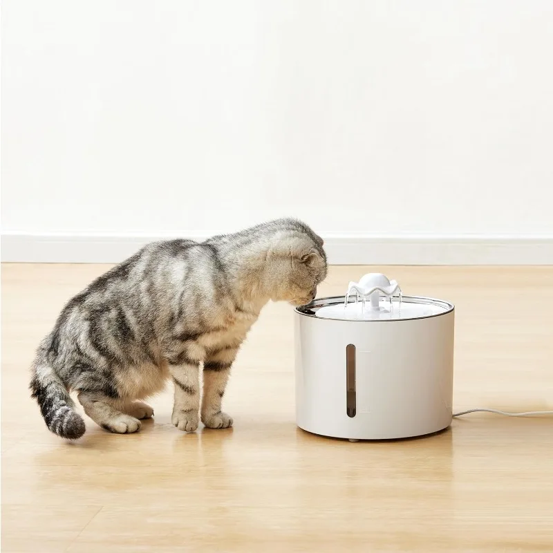 Amazon Basics - Pet Water Fountain with Stainless Steel Top, 3L ,White (3 Filters included)