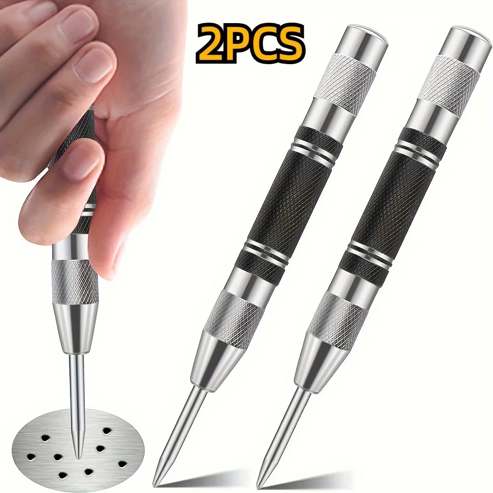 1/2pcs Heavy Duty Automatic Center Punch, Adjustable Spring Impact Hole Marker Scriber for Metal, Plastic, Wood - Precision Tool