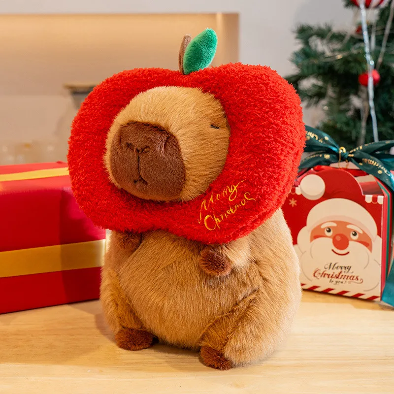 Xmas Capybara ของเล่นตุ๊กตาการ์ตูนสัตว์สร้างสรรค์ Capybara ตุ๊กตาตุ๊กตาน่ารักกระเป๋าเป้สะพายหลังจี้โซฟาหมอนเด็ก Xmas ของขวัญ