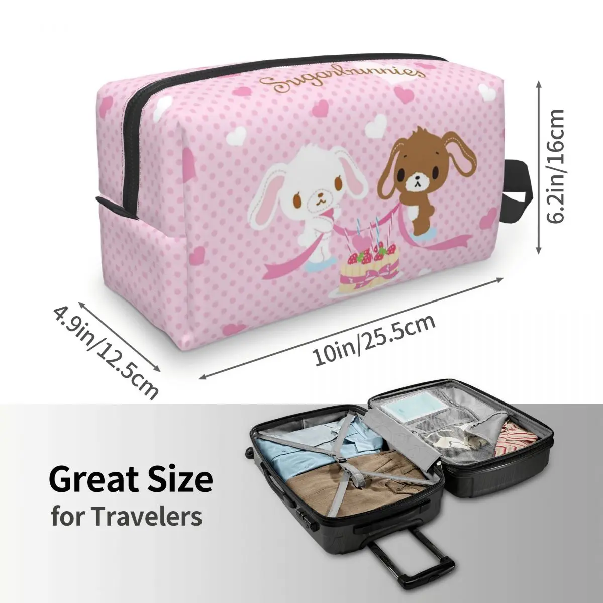 حقيبة مستحضرات التجميل النسائية من Sugarbunnies، حقيبة تنظيم المكياج للسفر، حقيبة تخزين أدوات الزينة، مقلمة