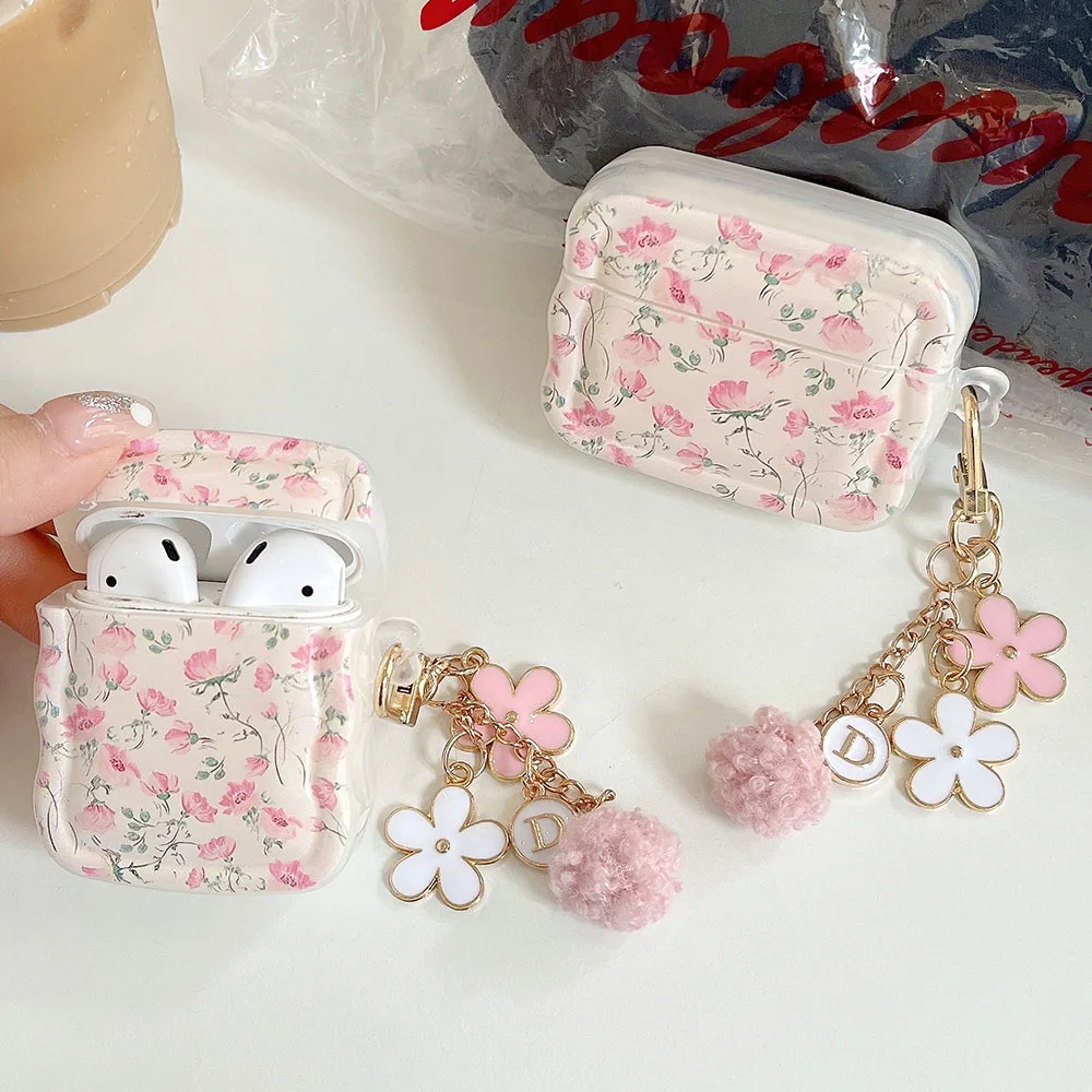 INS милый розовый чехол с цветочным принтом для Apple Airpods Pro 2 1 3, беспроводная зарядная коробка для наушников, брелок с подвеской в виде цветов