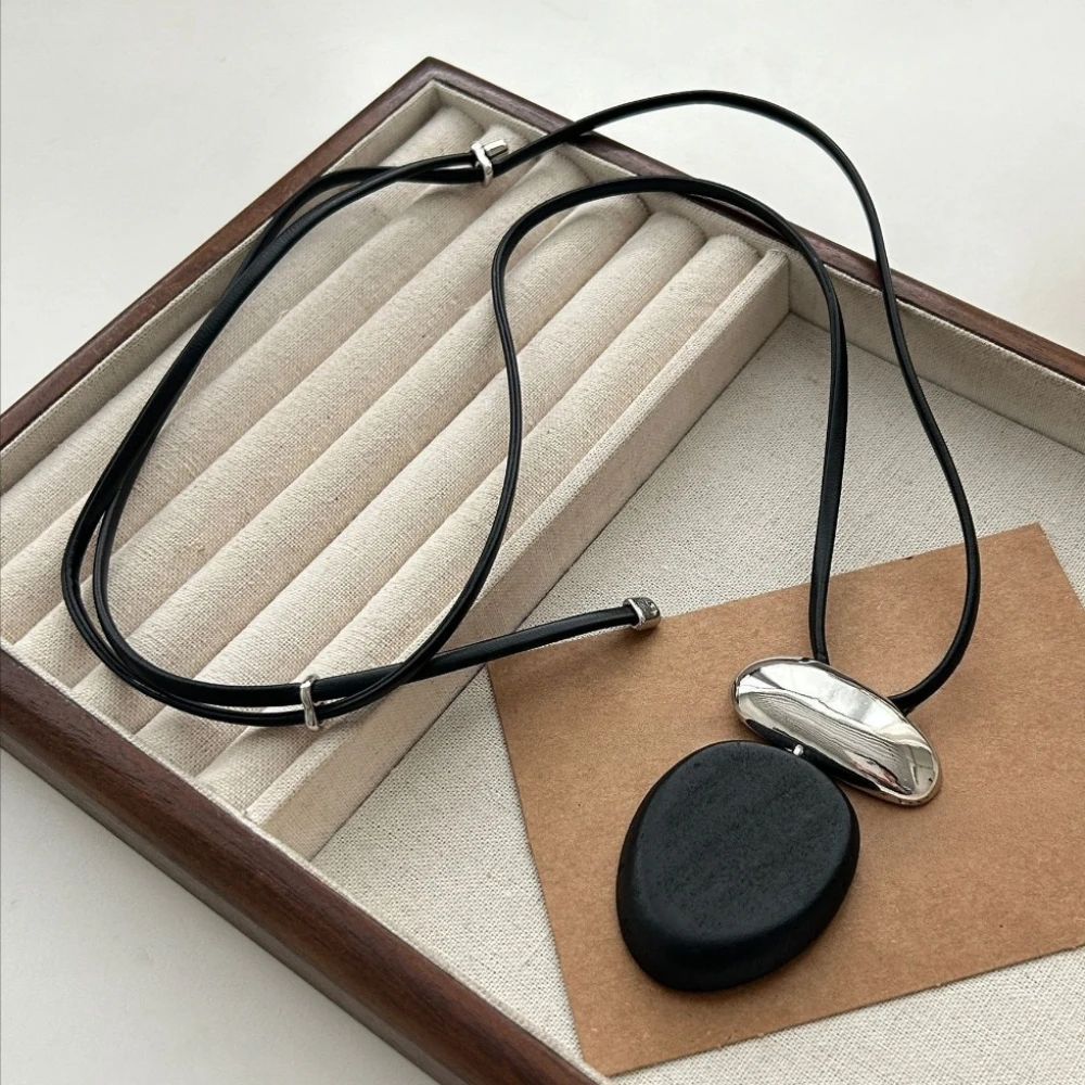 Natürliche Holz Metall Pullover Kette Spleißen Einstellbare Halsketten Frauen Licht Luxus High-end-Lange Halskette Mode Schmuck – Detail 1