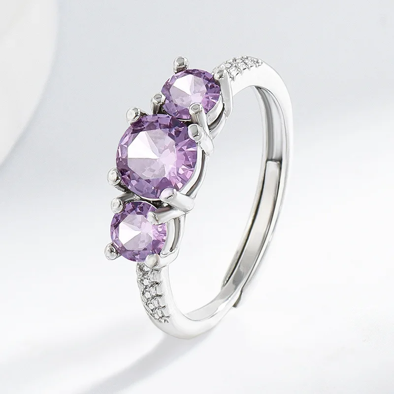 925 Sterling Silver Elegant Simple Amethyst Zircon Ladies Ring OL Daily Commuter Party