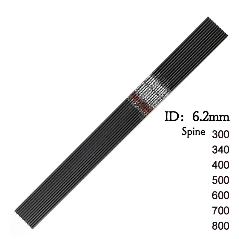 Tiro com arco Carbono Setas Eixos para Caça, Dicas de Alta Qualidade, 100 Grãos, DIY, Acessórios, 300-800, ID6.2mm, 12Pcs