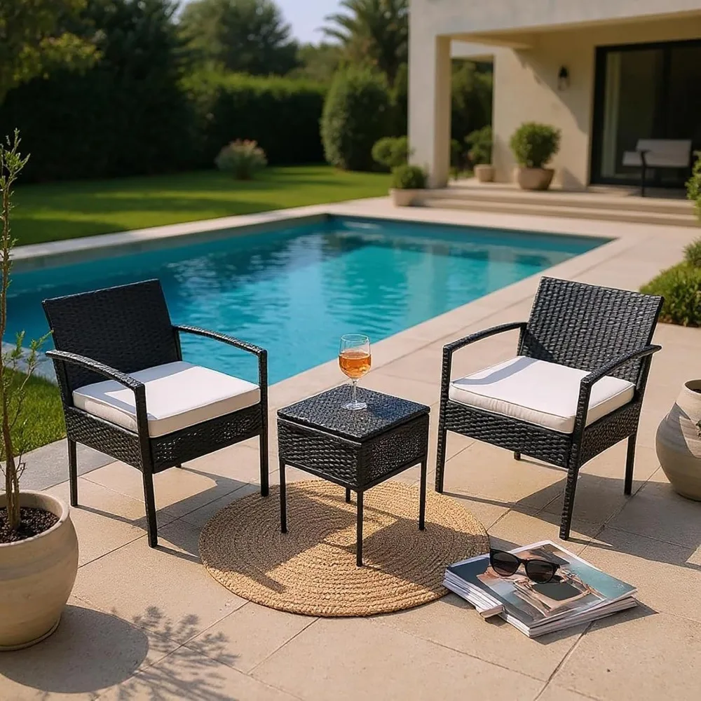 

3 Piece Patio Furniture Set,Waterproof Outdoor Sectional with Storage Coffee Table & Comfortable Sofa for Your Patio