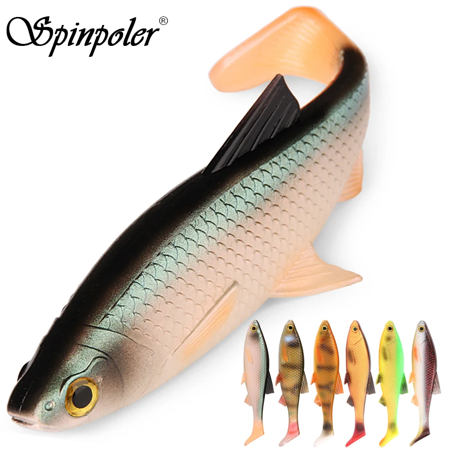 Spinpoler-Leurre de pêche souple avec queue de pagaie 3D, appât ÉlwobJeff idéal pour la pêche au doré, au bar ou au brochet, 8/10/13cm