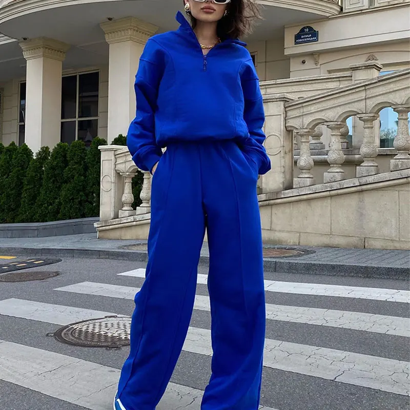 2022 Fashion Streetwear Lady Tracksuit Women Solid Loose Long Sleeve Top Wide Leg Pants Female Suit Autumn Casual Sweatshirt Set