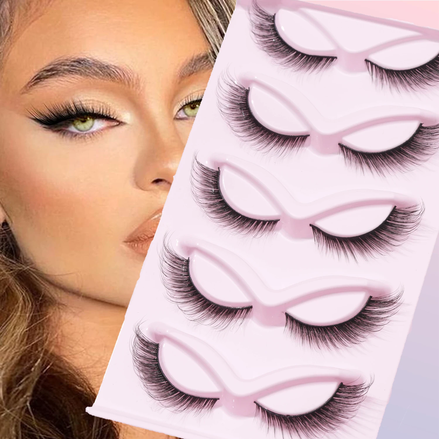 5 Pairs of Slender Long Curly Fox Eye Tail Elongated False Eyelashes