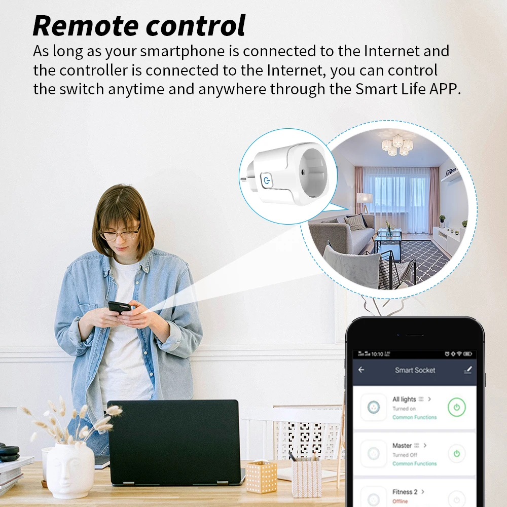 20A/16A Tuya WiFi Smart EU Plug Socket with Energy Monitoring, Timer & Countdown, Compatible with Smart Life App, Alexa and Go