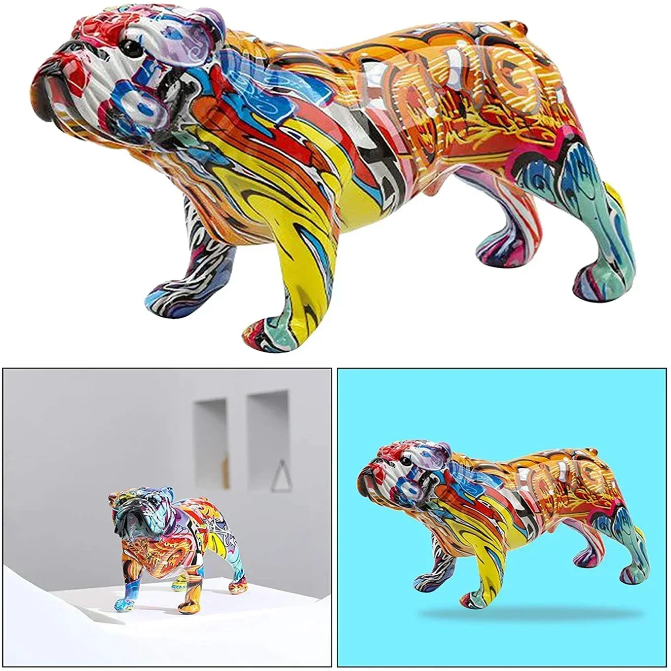 

Creative Bulldog Statue,Indoor Decor Splash Color Bulldog Multicolor Dog Statue ,Decor Splatter Colorful Dog Art Figurine