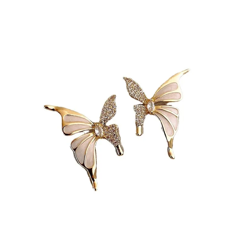 Asymmetrical Metal Butterfly Crystal Dripping Oil Earrings Personalized Fashion Stud Earrings Ladies Travel Wedding Accessories