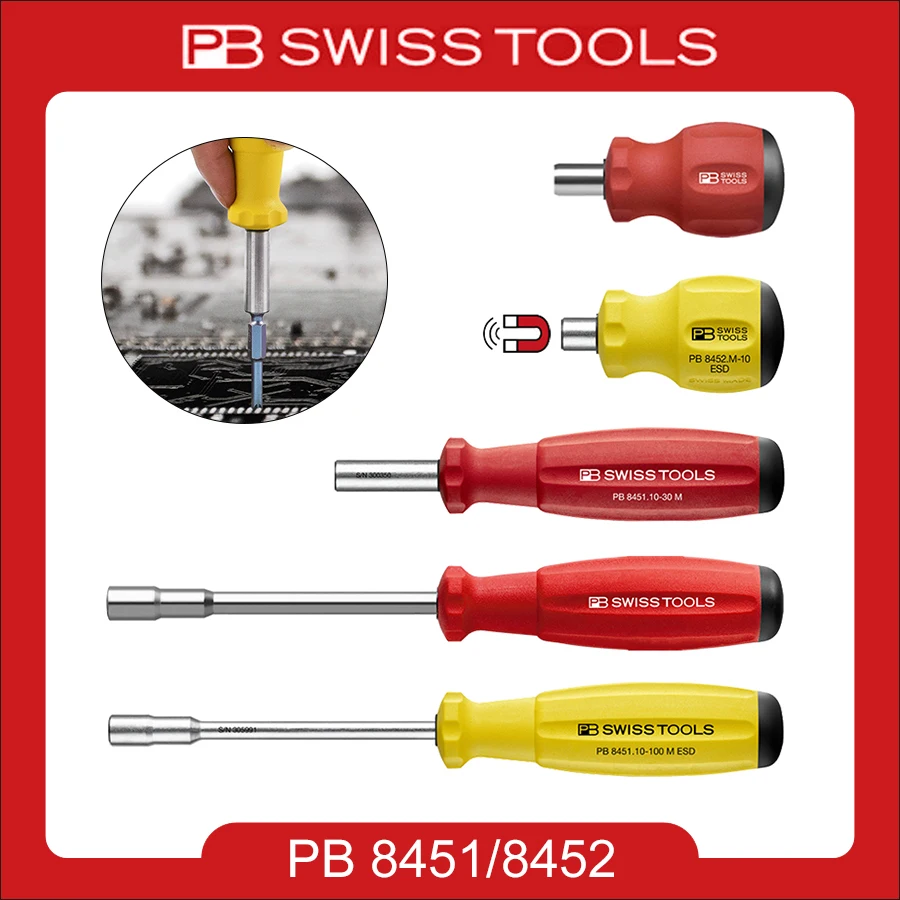 PB SWISS TOOLS Destornilladores portapuntas magnéticos ESD NO.8451-8452 para zonas de protección ESD Herramienta de sujeción de brocas combinada