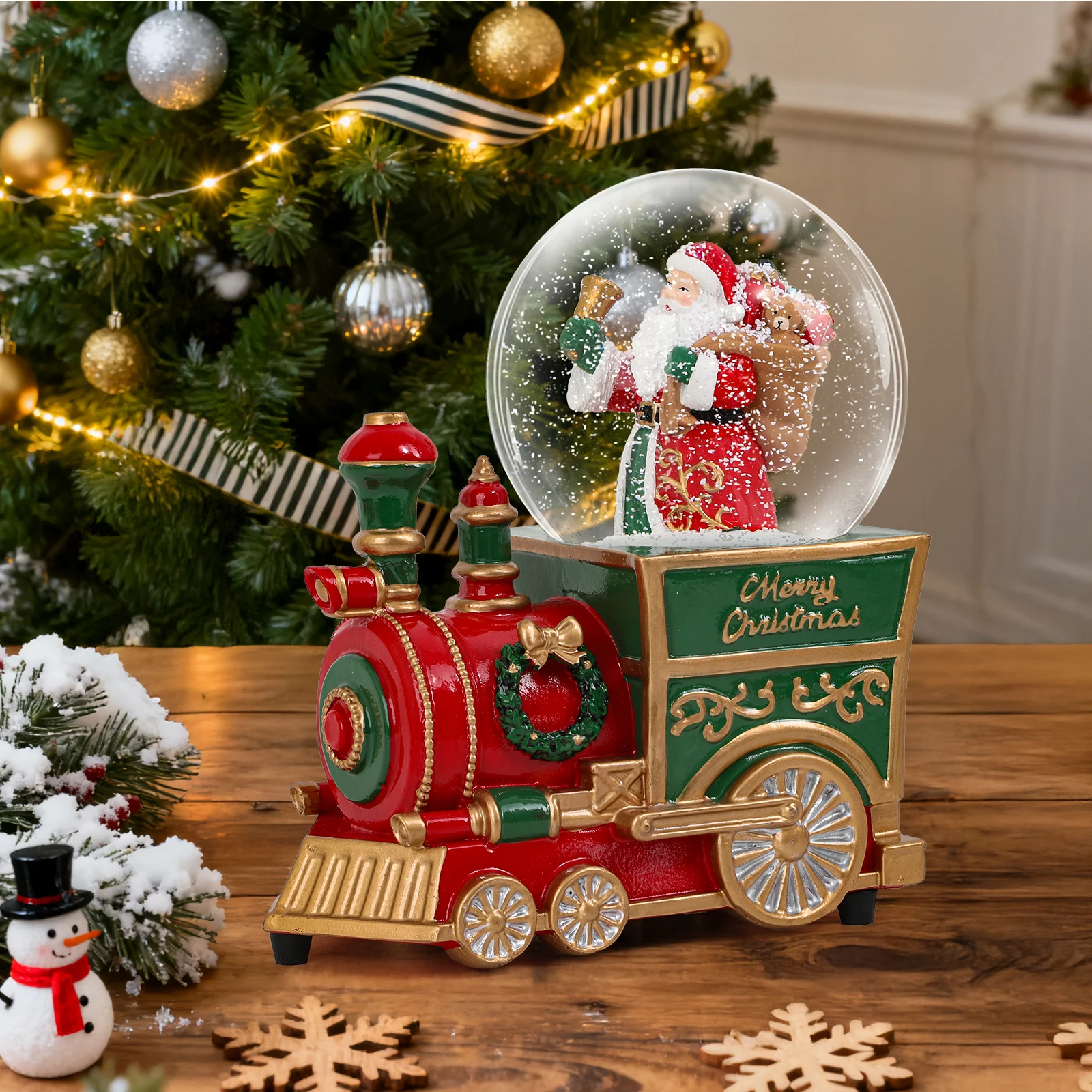 

Christmas Snow Globe with Santa on a Train Unique Holiday Home Decor for Mantle, Desk, or Shelf, Christmas Music Box Gift for K