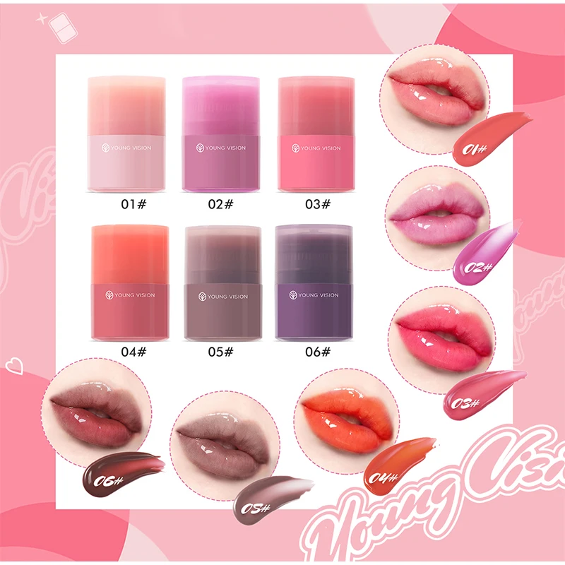 6color Jelly Tint Lip Balm Moisturizing Water Light Solid Lip Gloss Peach Clear Lipstick Brightening Cheek Lip Primer Makeup