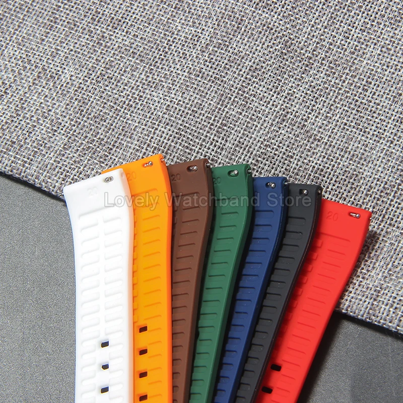 Silicone Watchband Black Green Orange for Tissot Hamilton Armani Flat Interface Special Buckle Easy-Clean Soft Sweat-Resistant