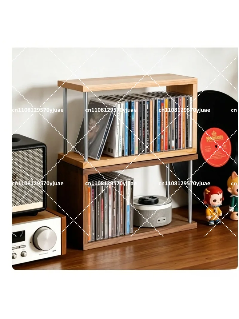 

Black Walnut Desktop CD Storage Rack for Home Organization and Display