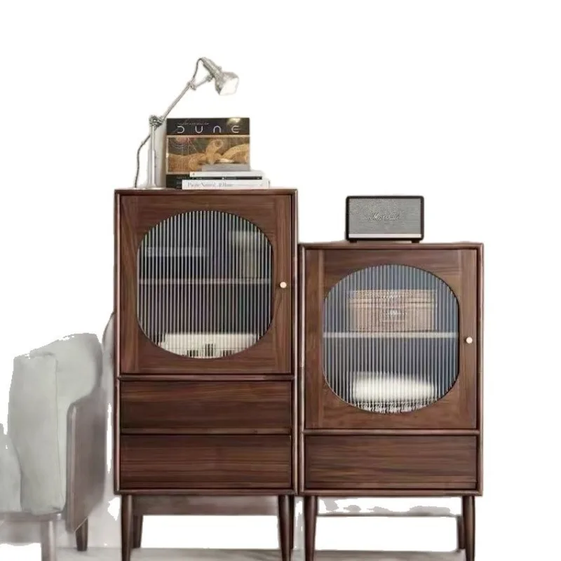 

Solid wood simple wine cabinet living room bedroom storage locker side cabinet sofa corner cabinet black walnut color