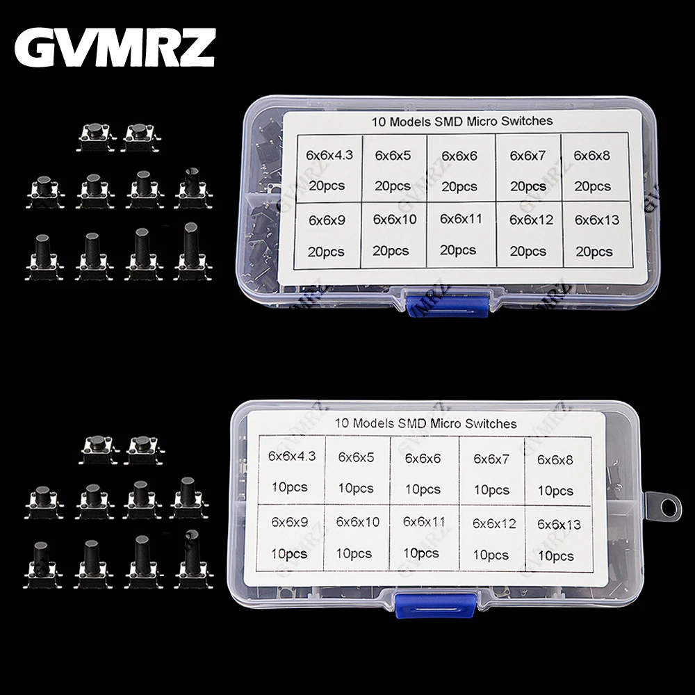 10Values/box 6*6 Tact Switch Tactile Push Button Switch Kit Height: 4.3 5~13MM DIP 4P micro switch 6x6 Key switch For Arduino