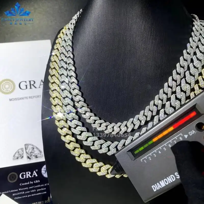Fashion Fancy GRA Certified 925 Sterling Silver VVS Moissanite Chain Hip Hop Jewelry Iced Out Cuban Link Necklace Rapper Chain..