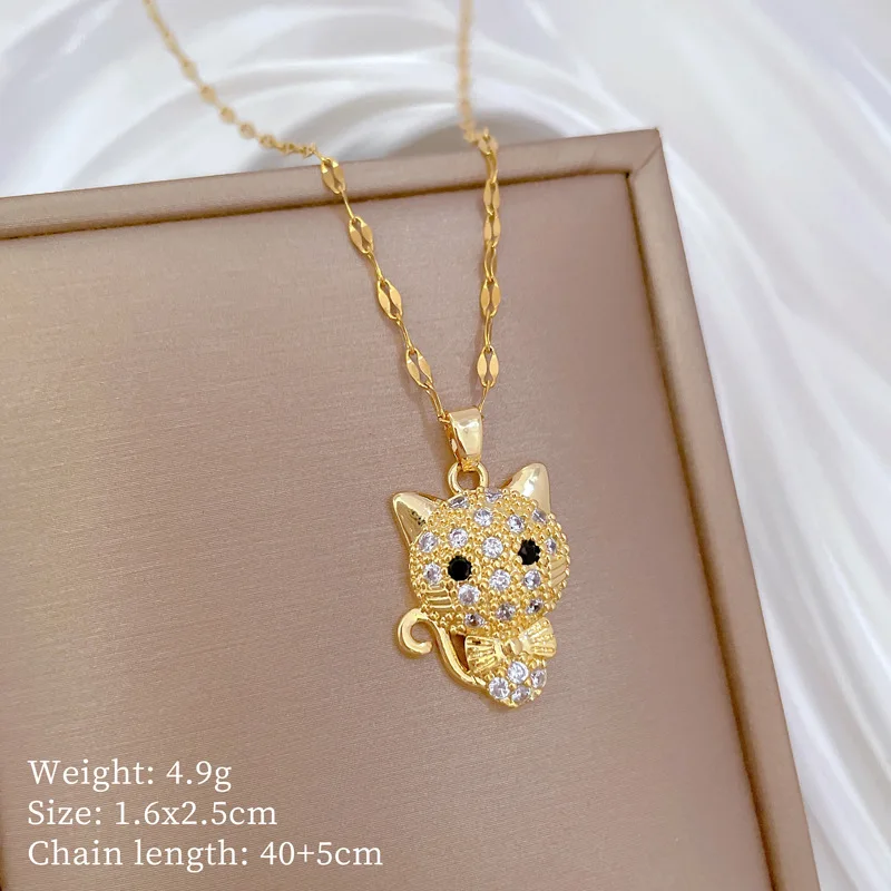 Fashion Simple Cute Bow Cat Pendant Necklaces for Women Classic Stainless Steel Jewelry Accessories Sweet Gifts for Lover