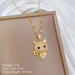 Fashion Simple Cute Bow Cat Pendant Necklaces for Women Classic Stainless Steel Jewelry Accessories Sweet Gifts for Lover