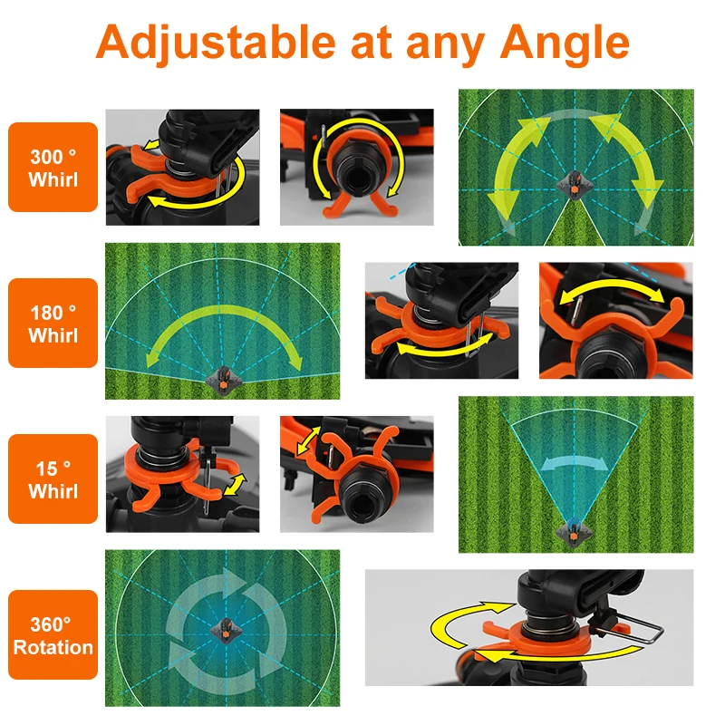 Ulepszony 360° °   Automatyczne obrotowe zraszacze do nawadniania ogrodu Duża powierzchnia zasięgu Regulowany kąt nawadniania trawnika
