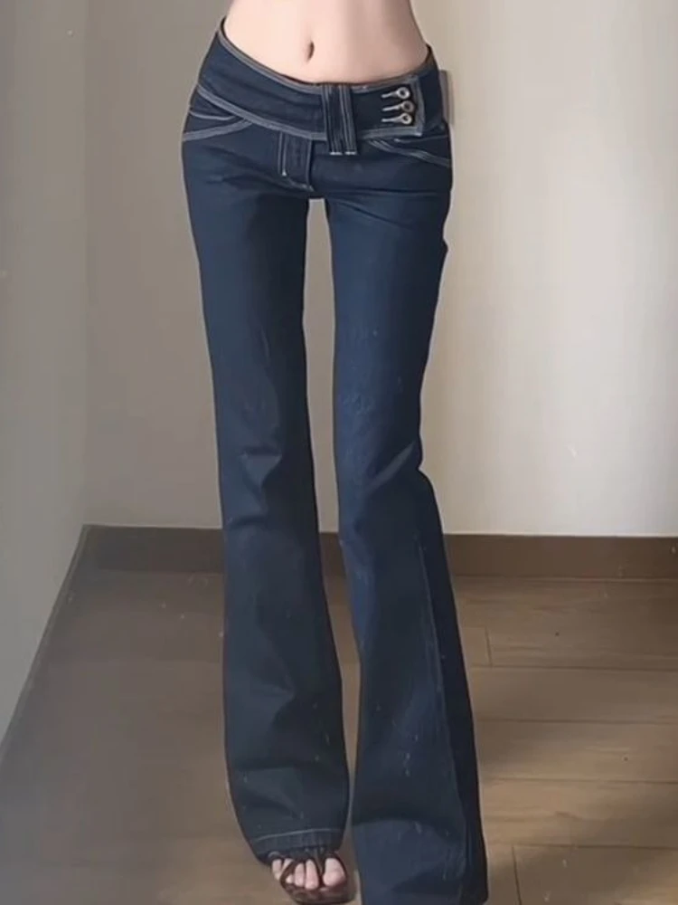 

Женские джинсы больших размеров Y2K в винтажном стиле с низкой посадкой, расклешенные, американские ретро-брюки из стрейч-денима, уличная одежда, мода 2000-х годов